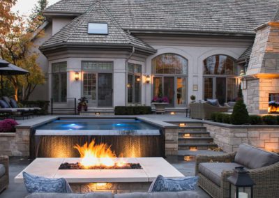 Picture of finished outdoor spa with fireplace